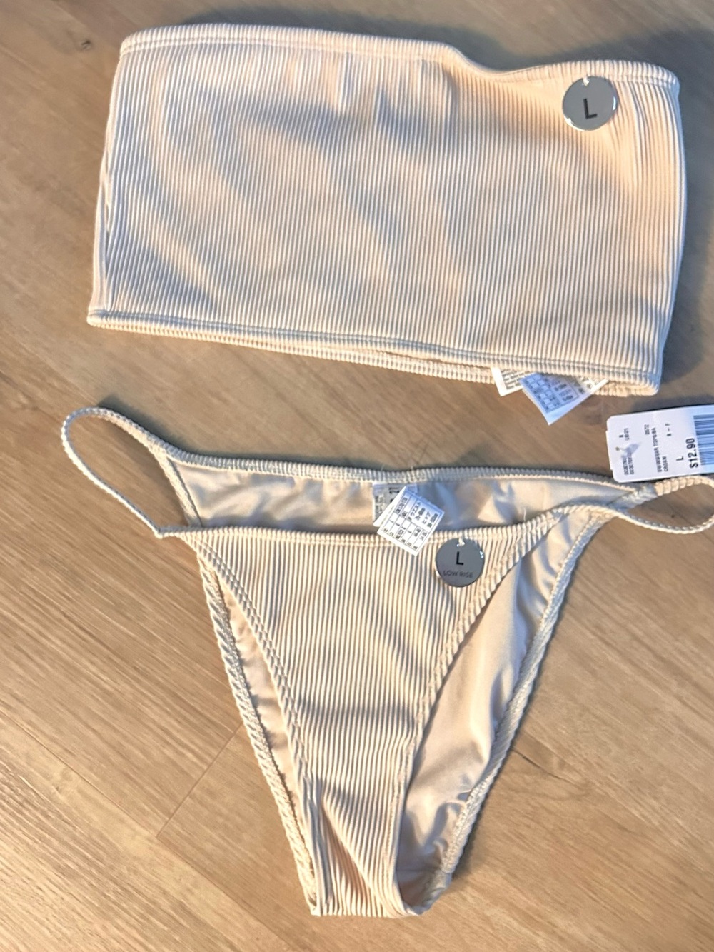 Forever 21 Ribbed Cream Bandeau Bikini Set